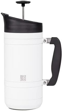 Basecamp Coffee Press - Double Wall Vacuum Insulated Stainless Steel - Bru-Stop Technology, No Grounds in Coffee, No Spill Lid (Snowflake White, 48 fl.oz)