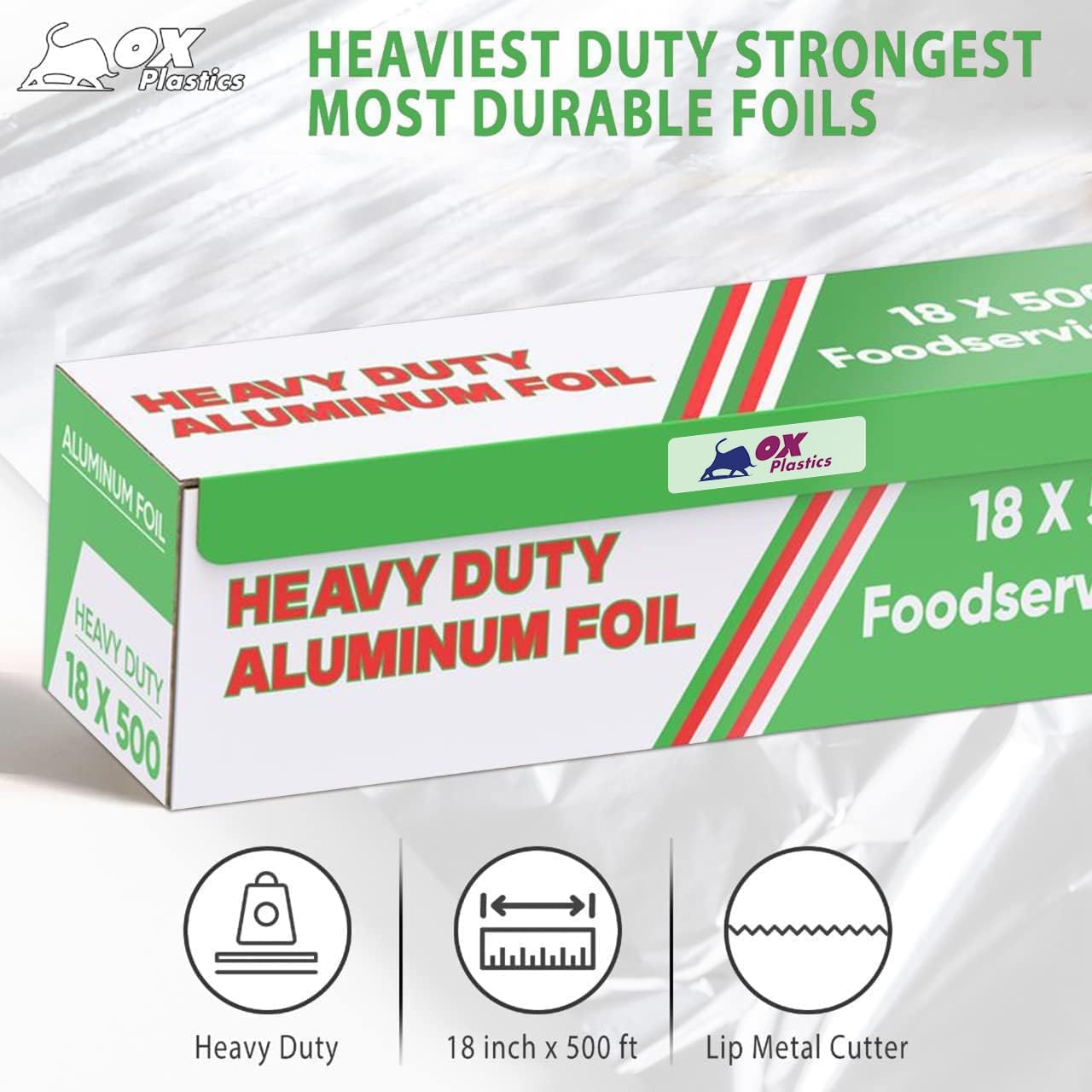 1 Pack Aluminum Foil Wrap 18"x 500 Feet - 22 Microns Heavy-Duty, Commercial Grade for Food Service Industry - Silver Foil for Cooking, BBQ and Baking
