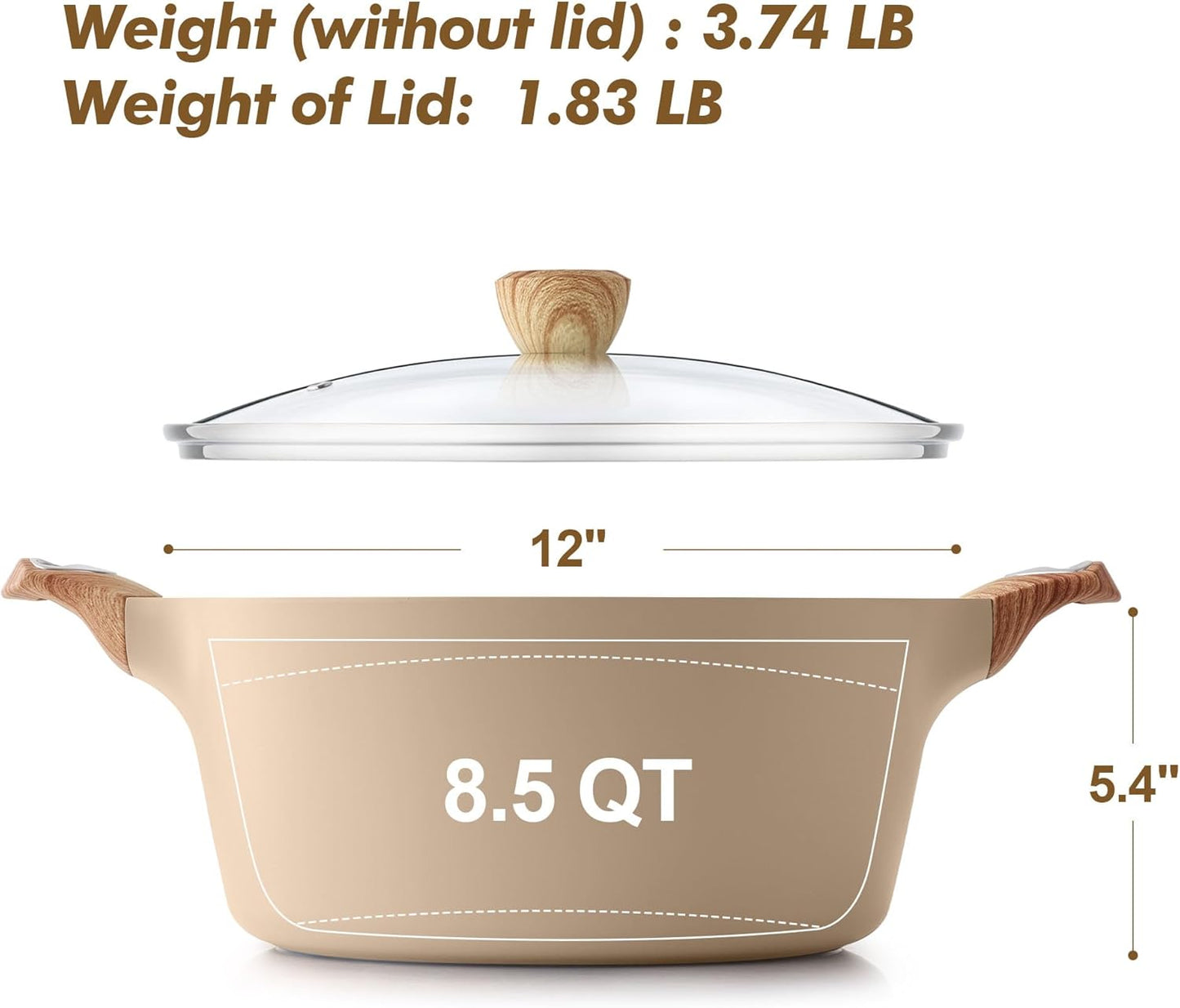 SENSARTE Ceramic Nonstick Stock Pot with Lid, 2.6/4.5/6.6/8.5 QT Soup Pot Casserole Pot, Non-toxic Healthy Pasta Pot, Large Cooking Pot Stew Pot, Induction Compatible, PFOA PFAS PTFE Free, Taupe