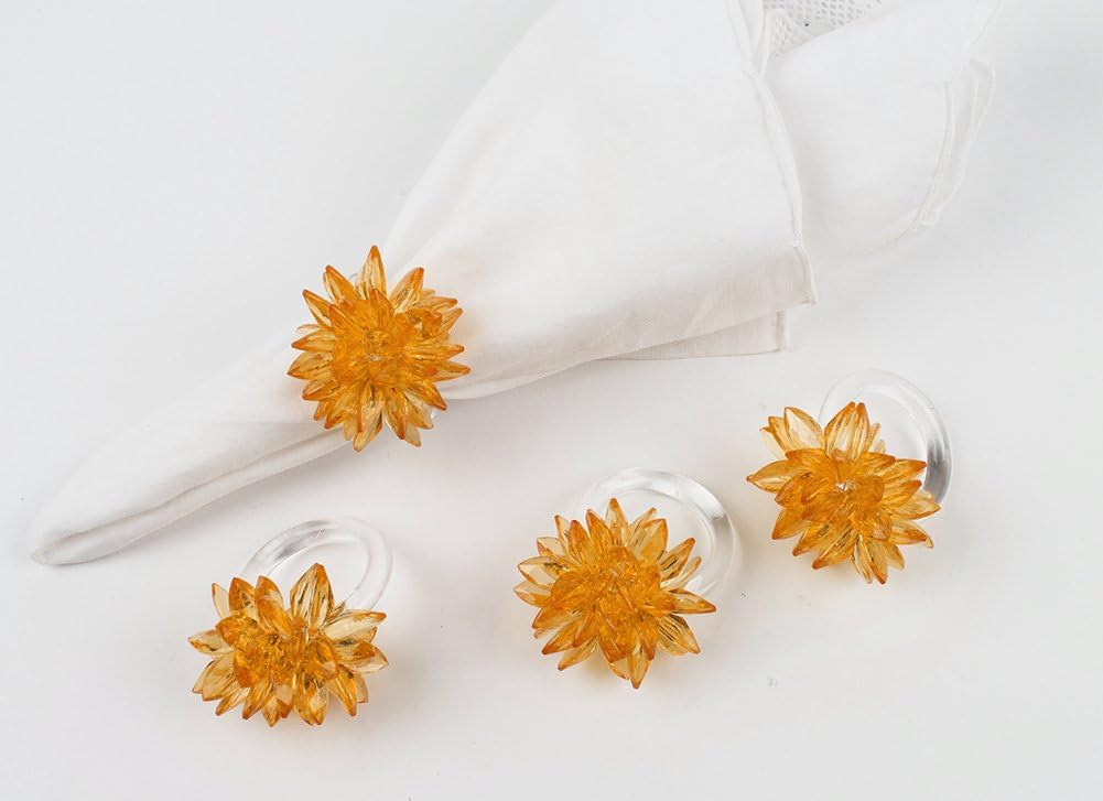 Fennco Styles Crystal Design Collection Napkin Rings - Set of 4 (Orange Crystal Flower)