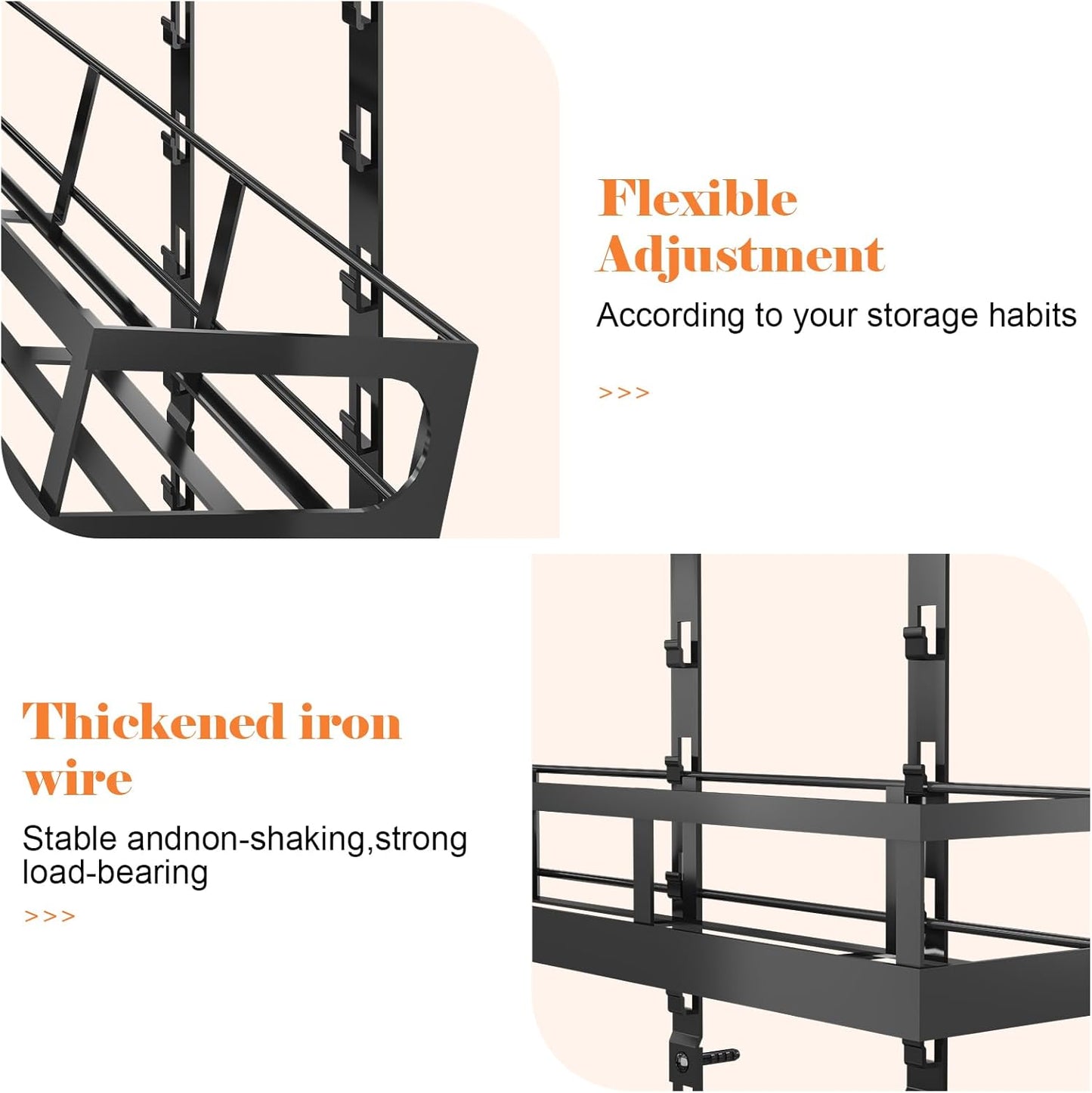 X-cosrack 8-Tier Adjustable Spice Rack โ Wall-Mounted Space-Saving Organizer with Mixed Baskets, Large-Capacity Seasoning Holder for Kitchen & Pantry (Black)