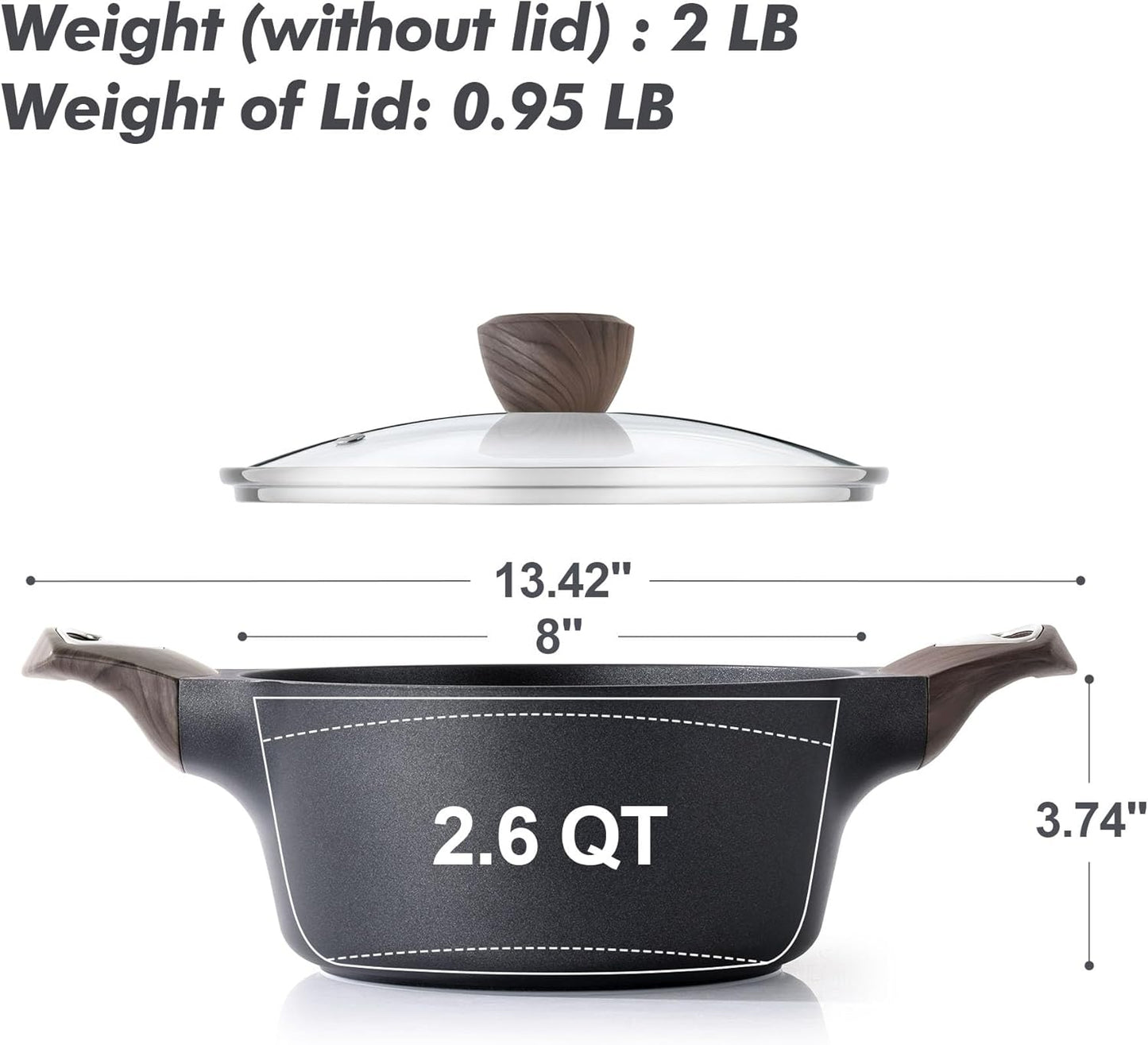 SENSARTE Nonstick Stock Pot with Lid, 2.6/4.5/6.6/8.5 QT Soup Pot Casserole Pot, Healthy Pasta Pot, Large Deep Cooking Pot, Big Sauce Pot Stew Pot, Induction Compatible, PFOA PFOS APEO Free, Black