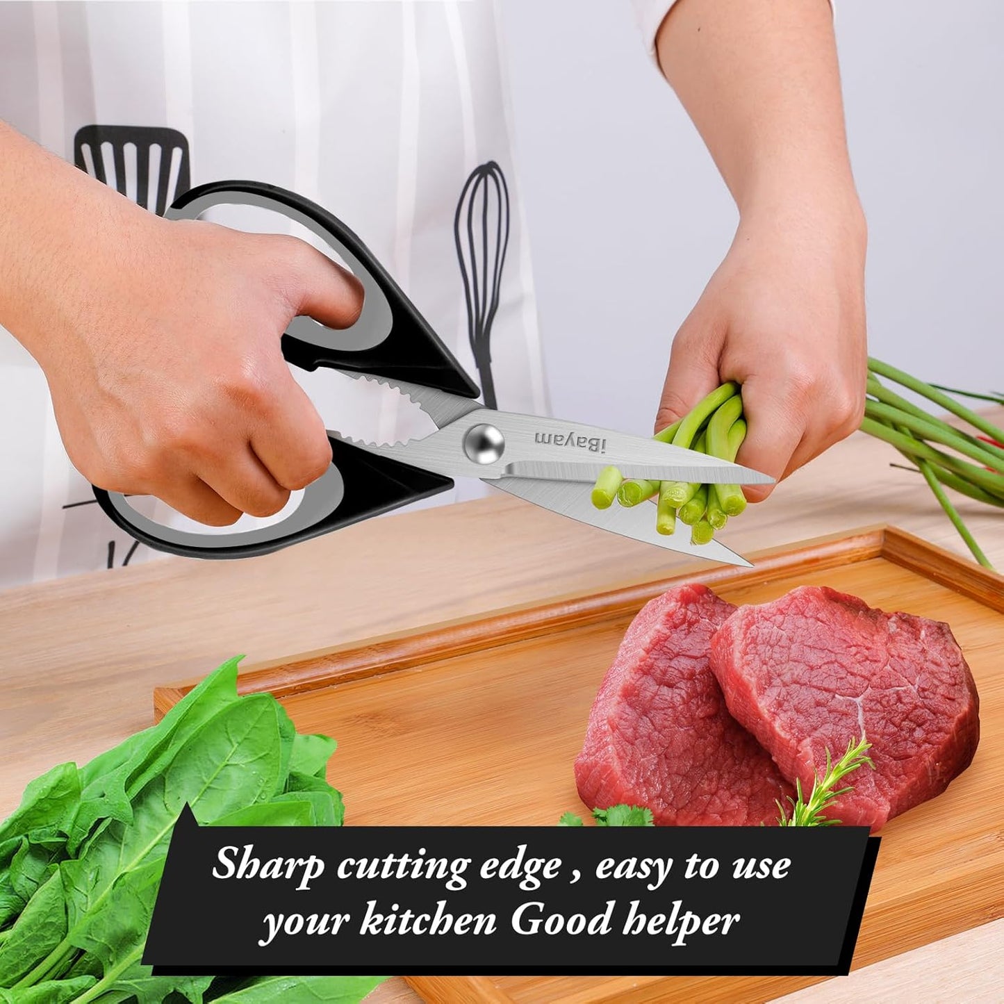 Kitchen Gadgets Utensils Set for Home, iBayam 8.5" Kitchen Scissors with Sheath, Black Cooking Scissors, All Purpose Shears