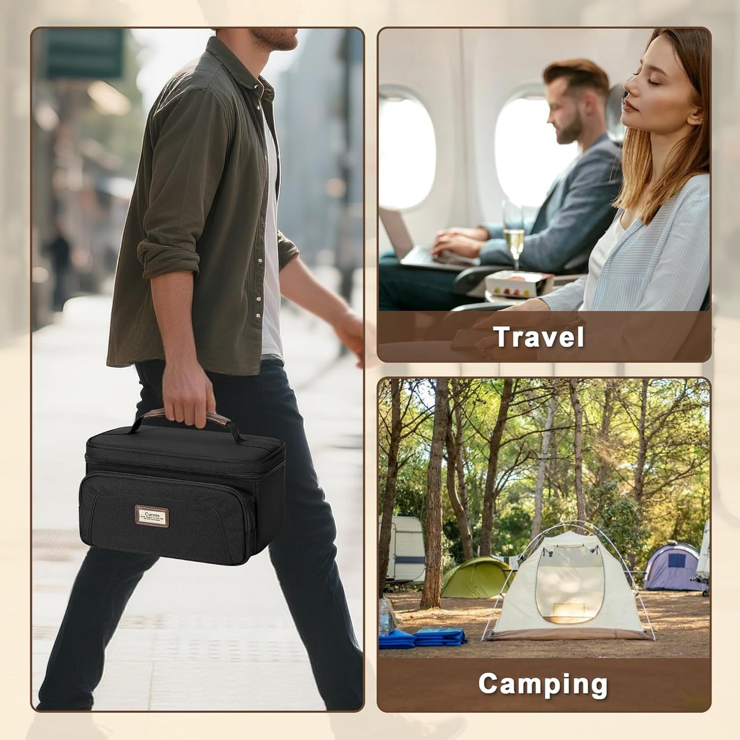 CURMIO Carrying Case Compatible with OutIn Nano Portable Electric Espresso Machine, Camping Coffee Maker Travel Bag with Pockets for Capsules and Accessories, Black