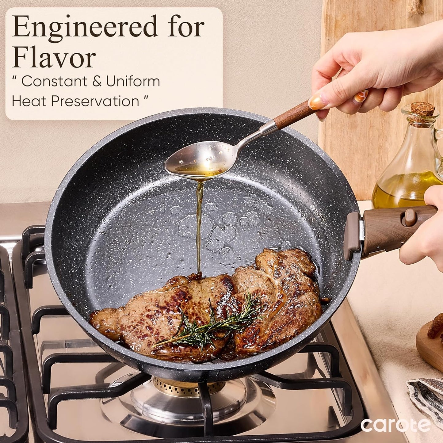 CAROTE 25pcs Pots and Pans Set Non Stick, Cookware Sets, Kitchen Set, Oven/Dishwasher/Fridge Safe, Space Saving Pots Set, Nonstick Set with Versatile Detachable Handle, Induction RV Set, Black