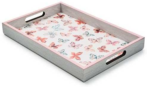 MACKENZIE-CHILDS Wooden Tray with Handles, Rectangular Tray for Serving, Butterfly Hill
