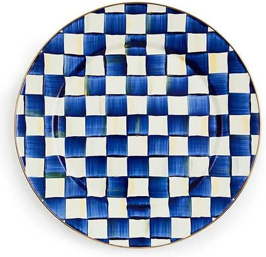 MACKENZIE-CHILDS Enamel Serving Platter, Decorative Serving Platter for Food, 16 Inches, Blue-and-White Royal Check