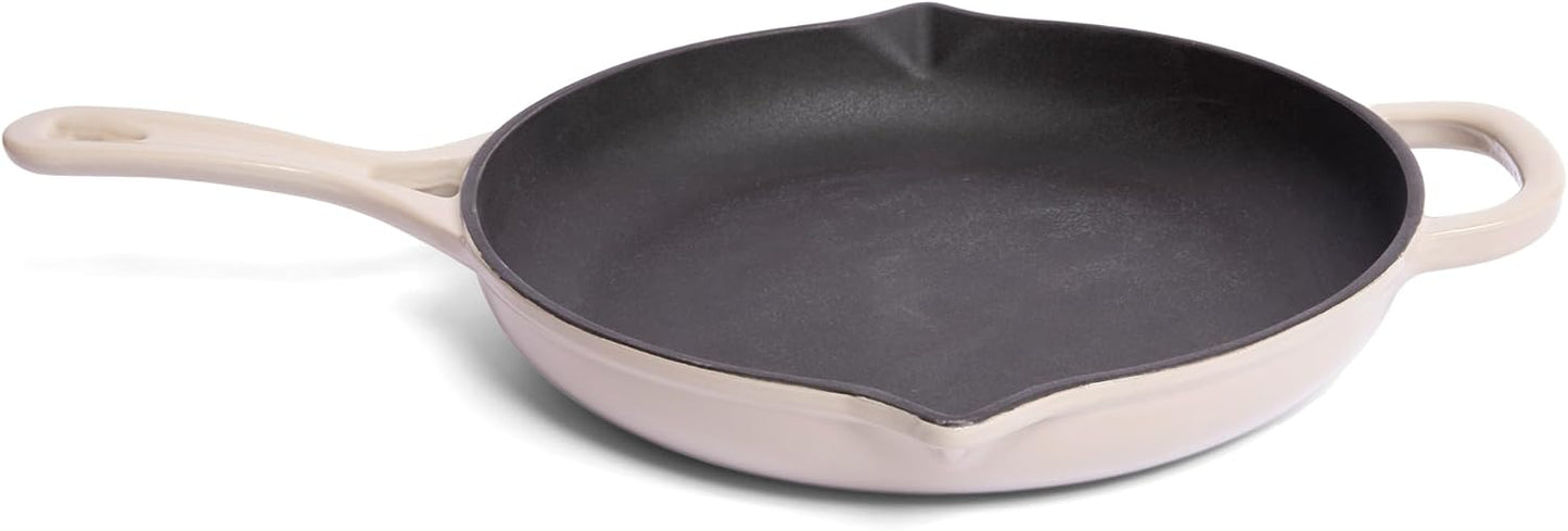 Larder & Vine Enameled Cast Iron Skillet | 10.25 inch Cast Iron Pan | Saute Pan with Pour Spouts | Enamel Coated Cast Iron Skillet | Compatible on All Cooktops & Oven Safe to 500° F | Stone