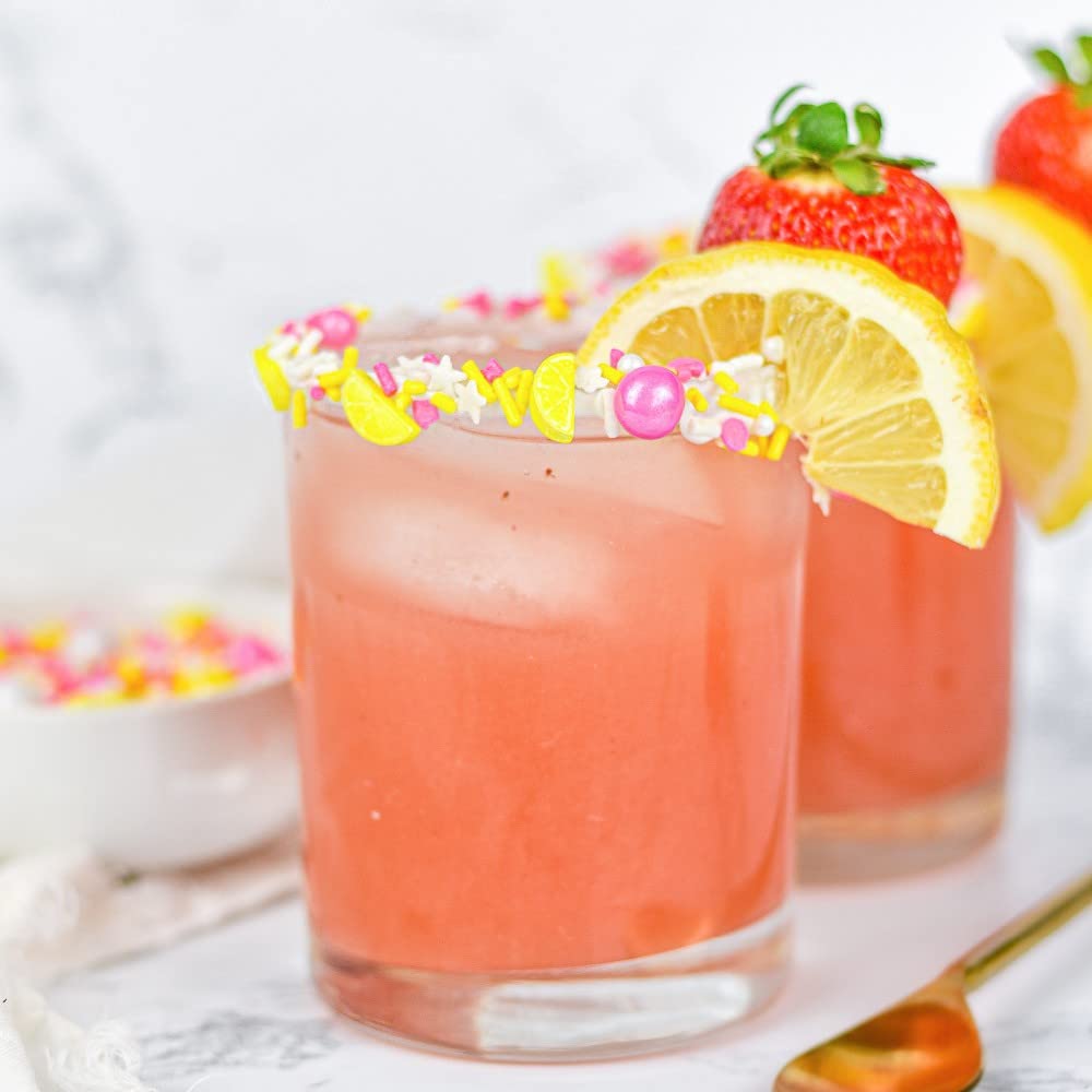 Sprinkles for Cake, Cookie, Cupcake Decorating, and Baking - Fancy Edible Cake Sprinkles and Toppings - Yellow Jimmies, Pink Sugar Pearl, White Confetti Quin Sprinkles with Yellow Lemon Shaped Candies