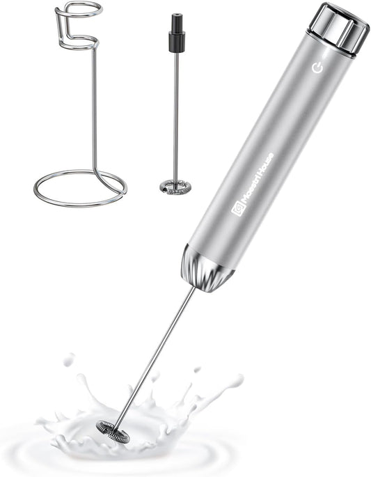Maestri House Rechargeable Milk Frother with Stepless Speed Control, LunaFro Max Handheld Electric Foam Maker Waterproof Drink Mixer Foamer with Stand & Detachable Whisks for Lattes, Cappuccino