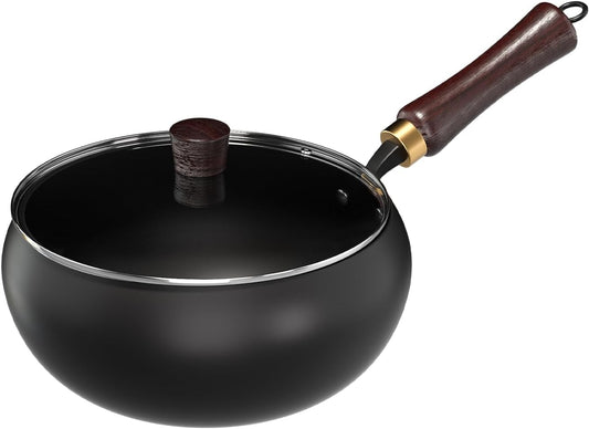 Carbon Steel Wok Pan, nitrided woks Uncoated Heats Evenly Multi-Purpose Frying Pan, Suitable for Any Stove, Oven or Even Camping Campfire with Lid and Wooden Handle
