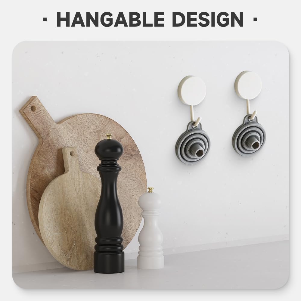 Kitchen Funnel Set, 2025 Upgrade Silicone Collapsible Funnel Silicone Collapsible Food Funnels for Kitchen 3 Sizes Funnels for Home Use Filling Bottles Daily Cooking (Black, 1Set 11+14+20g)