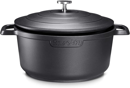 Nonstick Dutch Oven Pot with Lid-5 QT Cast Aluminum Oven Pot with Two Handles Lightweight for Bread Baking Braising and Roasting(Black)