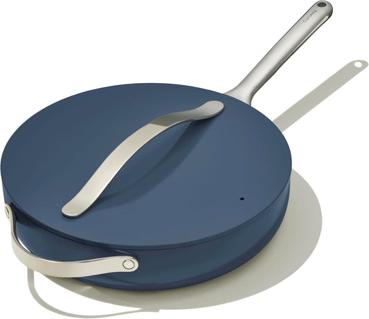 Caraway Nonstick Ceramic Sauté Pan with Lid (4.5 qt, 11.8") - Non Toxic, PTFE & PFOA Free - Oven Safe & Compatible with All Stovetops (Gas, Electric & Induction) - Navy