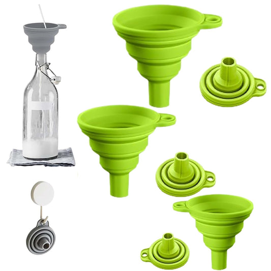 Kitchen Funnel Set, 2025 Upgrade Silicone Collapsible Funnel Silicone Collapsible Food Funnels for Kitchen 3 Sizes Funnels for Home Use Filling Bottles Daily Cooking (Green, 1Set 11+14+20g)