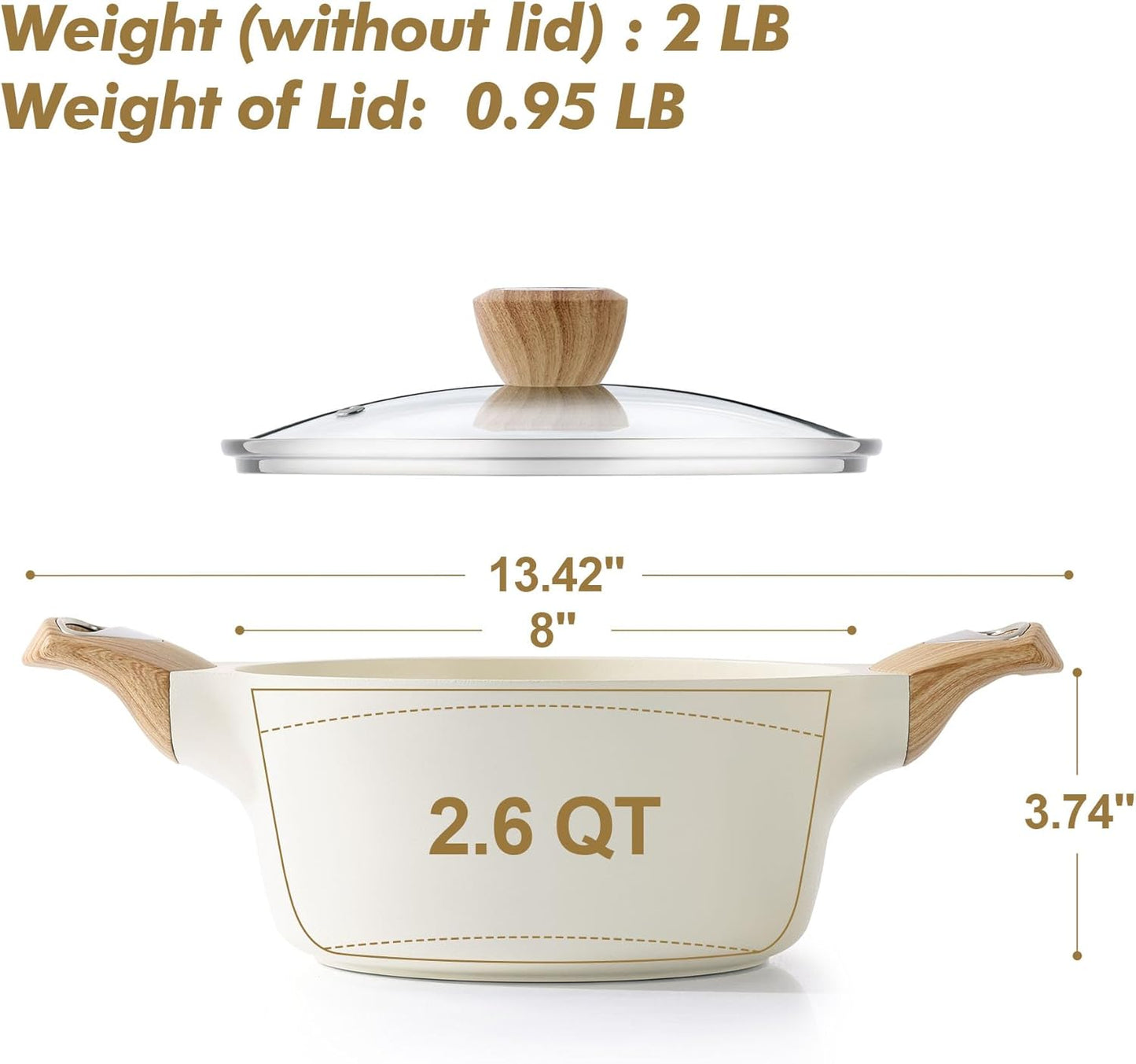 SENSARTE Ceramic Nonstick Stock Pot with Lid, 2.6/4.5/6.6/8.5 QT Soup Pot Casserole Pot, Non-toxic Healthy Pasta Pot, Large Cooking Pot Stew Pot, Induction Compatible, PFOA PFAS PTFE Free, White