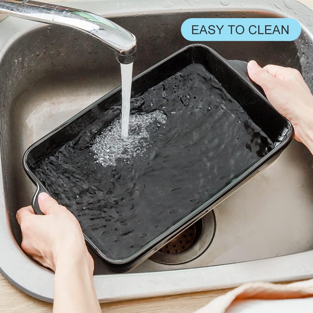 HVH Baking Dish Set, 9x13 Baking Dish, Ceramic Lasagne Pan Deep, Large Casserole Dish Set, Baking Dishes for Casseroles 13 x 9, Ceramic Bakeware Set of 3, Farmhouse Style (Black)