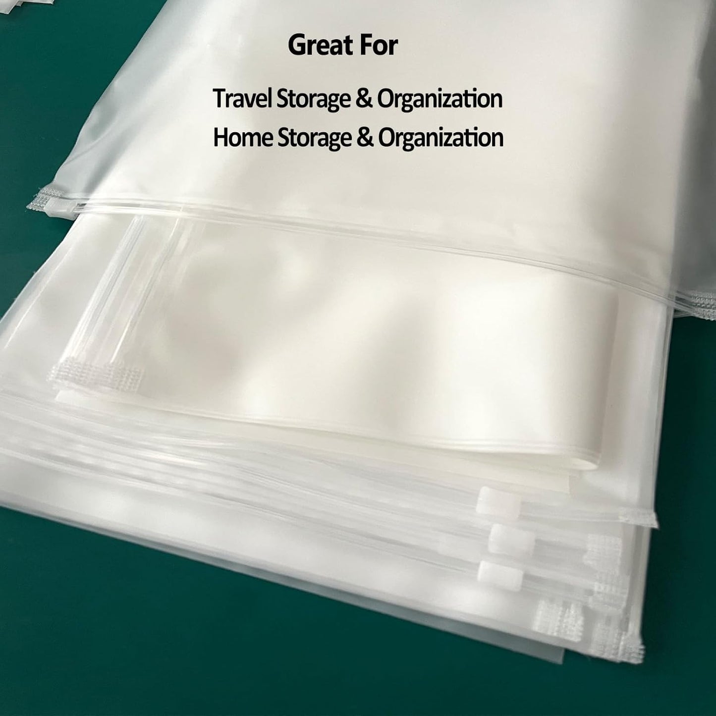 (20 pcs, 4 Sizes) Travel Luggage Organizer Bags, 4 Mil Slider Zip Plastic Clothing Packaging Bags, Travel/Home Storage and organizing pouches, Space Saver Bag (6''x9''-14‘’x18'')