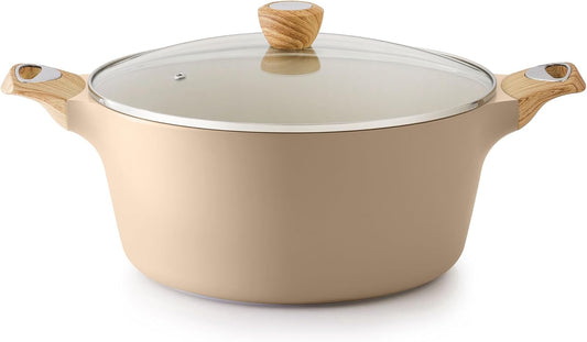 SENSARTE Ceramic Nonstick Stock Pot with Lid, 2.6/4.5/6.6/8.5 QT Soup Pot Casserole Pot, Non-toxic Healthy Pasta Pot, Large Cooking Pot Stew Pot, Induction Compatible, PFOA PFAS PTFE Free, Taupe