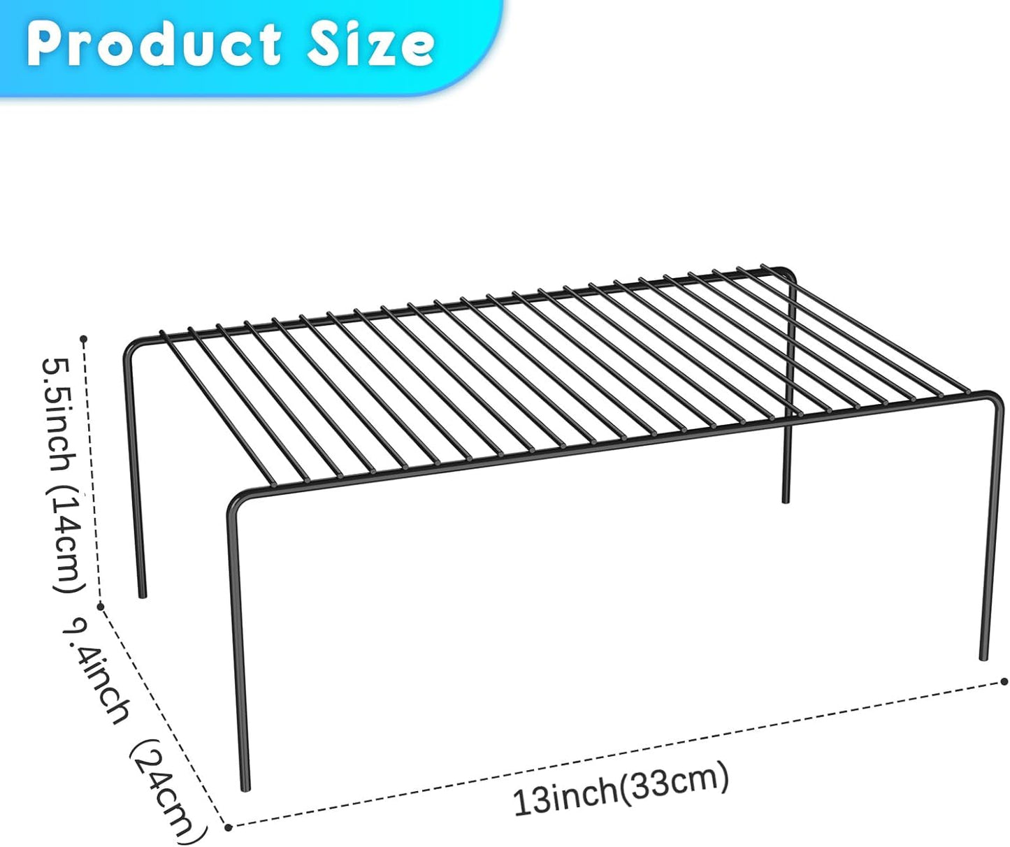 Medium(13 x 9.4 inch)Black Cabinet Storage Shelf Rack Set of 4, Rustproof Metal Wire Kitchen Counter Organizers and Storage, Spice Organization for Cabinet, Plate, Dish, Pantry, Bathroom, Fridge