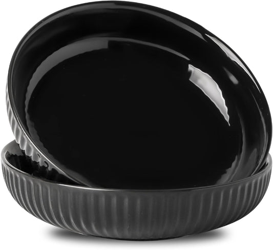 Hasense Pasta Bowls Set of 2, 30 oz Large Pasta Serving Bowls, 8 Inch Salad Bowls for Kitchen, Wide and Shallow Pasta Plates, Ideal Home Decor for Mother's Day Present, Microwave & Dishwasher, Black