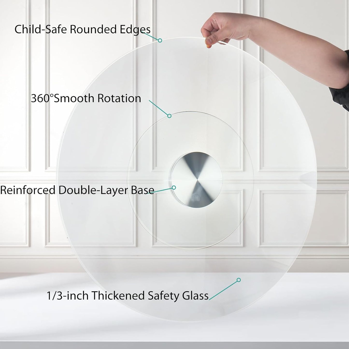 36" Heavy-Duty Lazy Susan Turntable - 1/3" Extra-Thick Tempered Glass (50% Thicker!) - Anti-Tip Design & Silent Spin for Banquets, Dining Tables