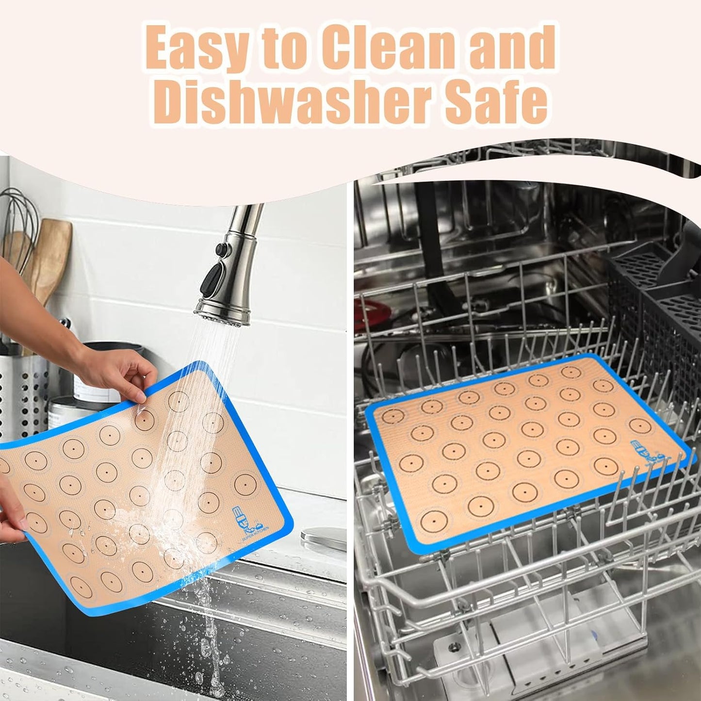 Silicone Macaron Baking Mat Half Sheet - Set of 3 (2 Half Sheet and 1 Quarter Sheet), Non Stick Silicon Oven Liner For Macaroons and Cookies, By Folksy Super Kitchen (16.5x11.6, Blue)