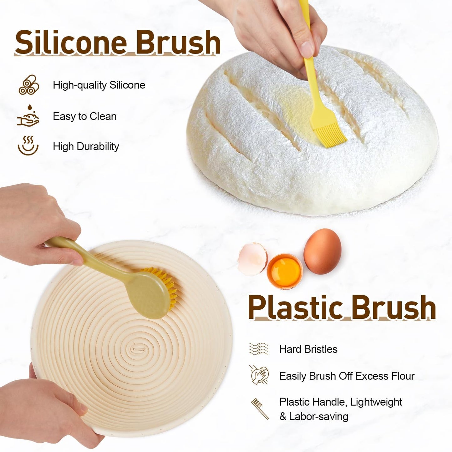 Banneton Bread Proofing Basket, Round and Oval Sourdough Starter Kit with Two Bread Slings and 27×19in Silicone Baking Mat Bread Making Tools Set, Gift for Family Lovers or Friends