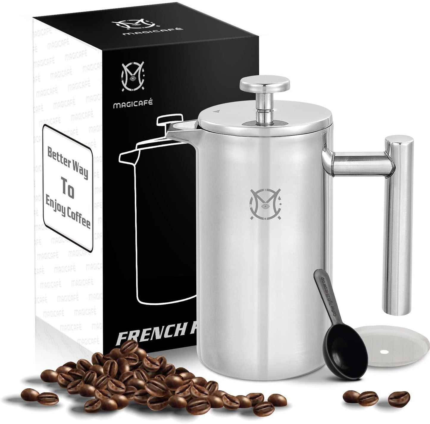 French Press Coffee Maker – Single Serve 1 Cup Small Stainless Steel Thermal Double Walled French Press 350ML/12OZ