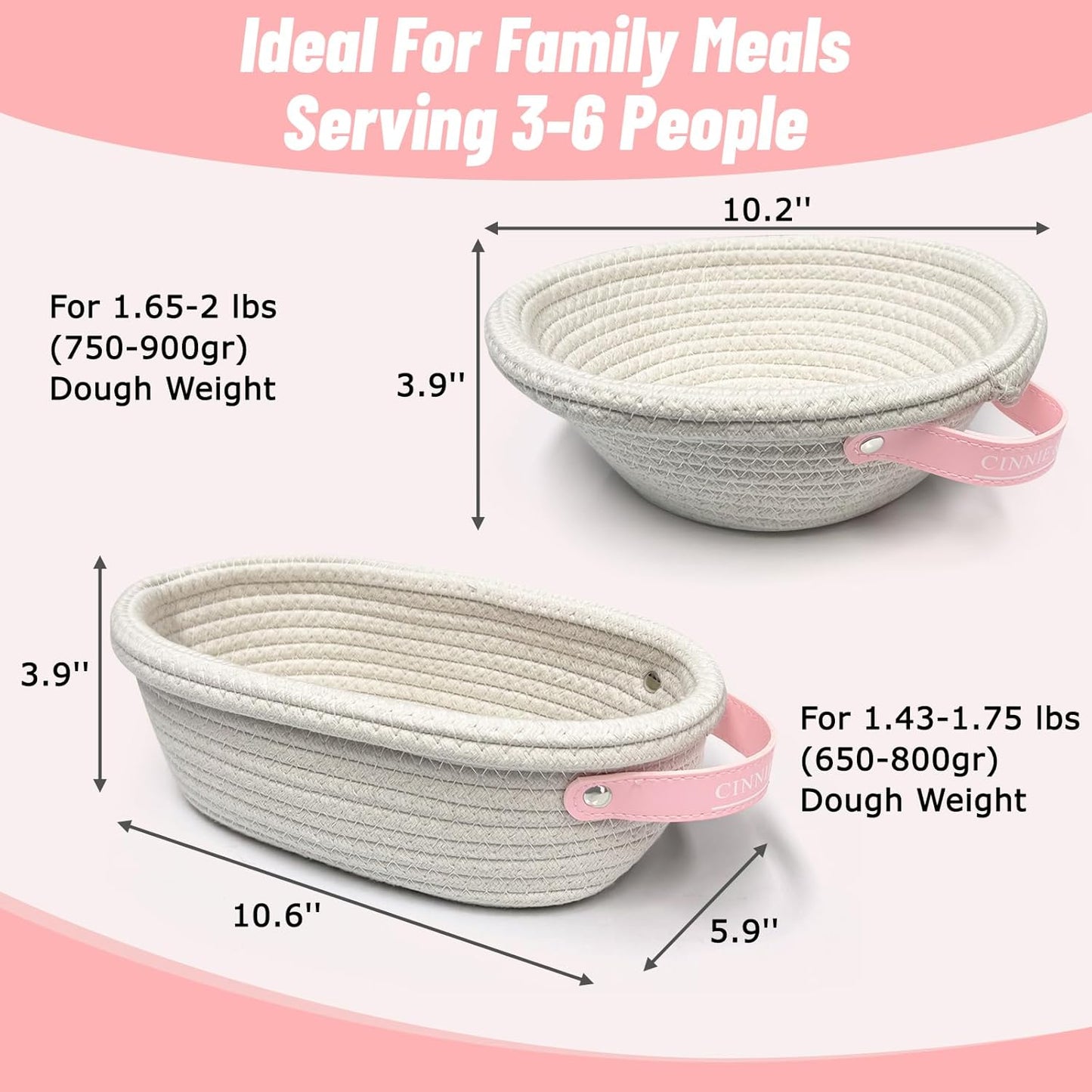 Bread Proofing Basket, 2 Set, Oval & Round Baskets with Cloth Liners & Pink Covers - Artisan Sourdough Baking Supplies, Decorative Baking Tools for Kitchen & Gift for Baker