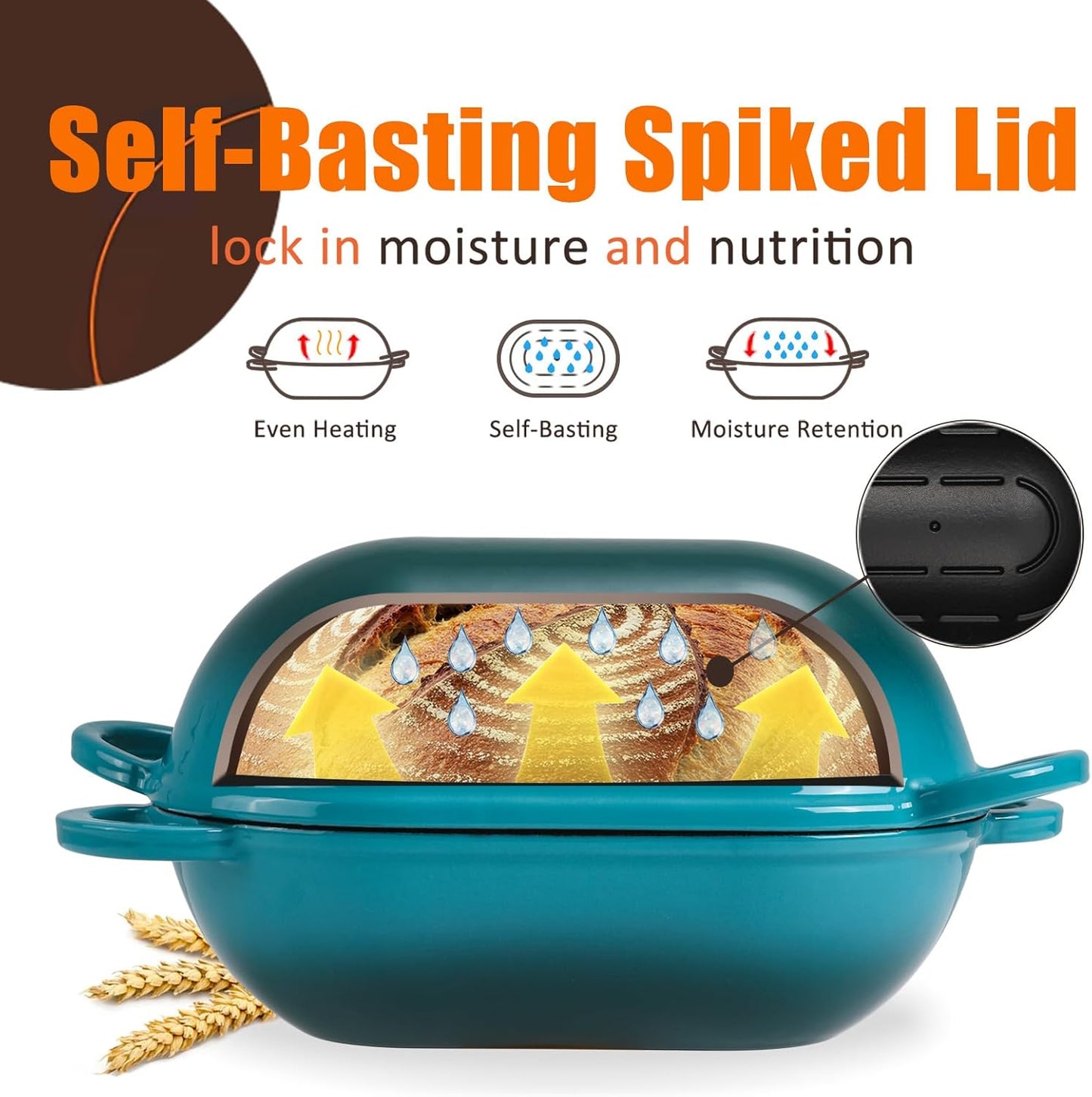 Enameled Cast Iron Bread Oven, 5QT Loaf Cast Iron Bread Pan with Lid, Oval Dutch Oven for Homemade Bread Baking (Gradient Blue-green)