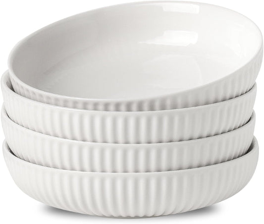 Hasense 8 Inch Pasta Bowls, 30 oz Ceramic Dinner Bowls Set of 4, Bowl Plates for Kitchen, Salad, Large Serving Bowl for Wedding & Housewarming Gift, Modern Bowls Microwave & Dishwasher Safe, White