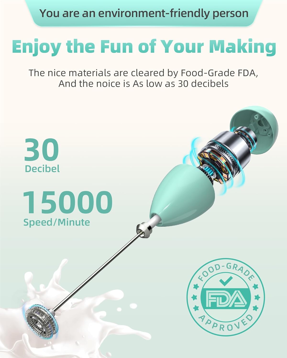 Milk Frother Handheld with Case,USB C Rechargeable Frother Wand for Coffee, Portable Electric Whisk with Stand,Waterproof Hand Drink Mixer Travel for Lattes, Cappuccino, Matcha, Egg (Teal)