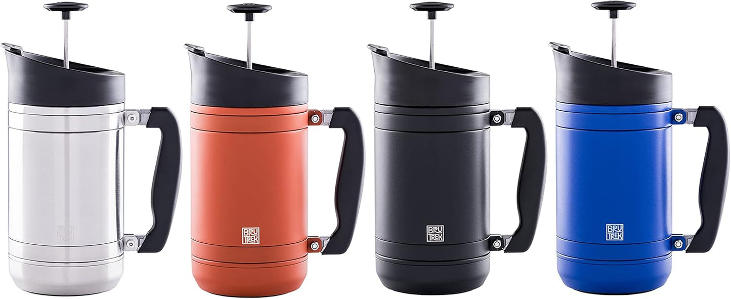 BaseCamp Coffee Press - Double Wall Insulated Stainless Steel - Bru-Stop Technology, No Grounds in Coffee, No Spill Lid (Obsidian, 32 fl.oz)