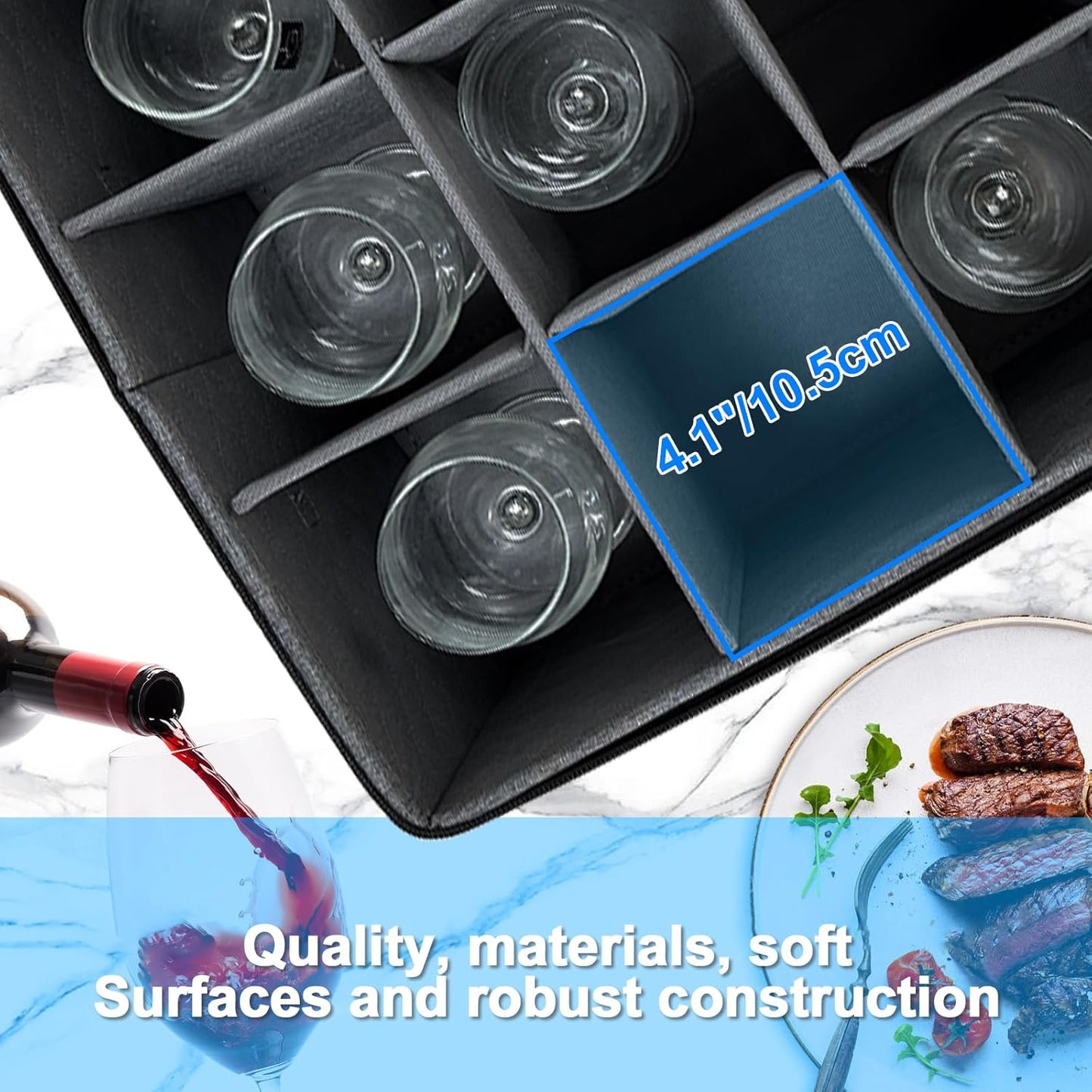 VERONLY Wine Glass Storage Box with Dividers for 12, Hard Shell Stemware Storage Container - Stackable Glassware Case with Handles and Label -Moving Storage for Crystal -Dark Gray