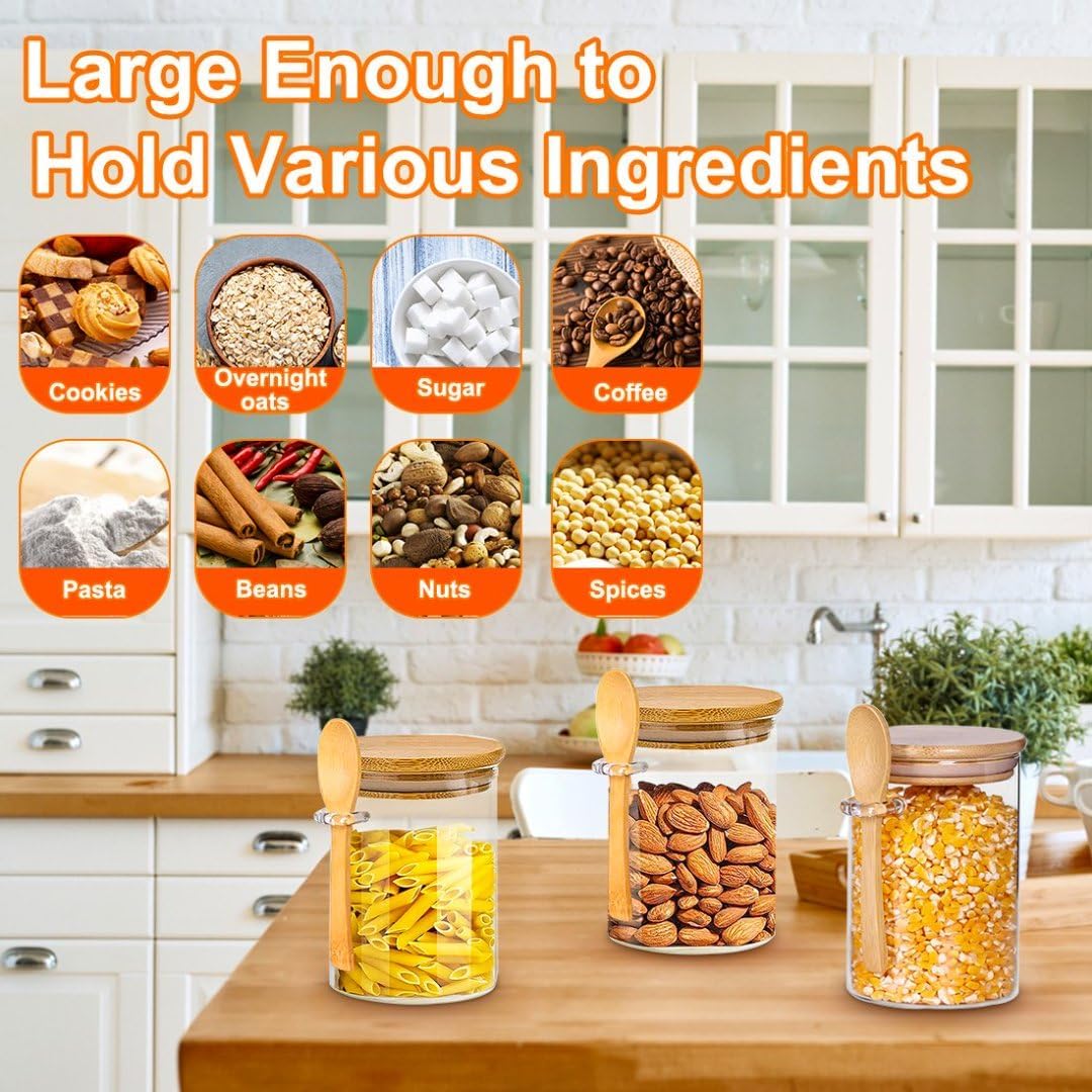 6-Pack 18.5oz Airtight Glass Meal Prep Containers with Lids – Overnight Oats Jars for Coffee, Nuts, Candy, Chia Seed Sugar & Pudding | Leakproof Borosilicate Glass Food Storage Jars