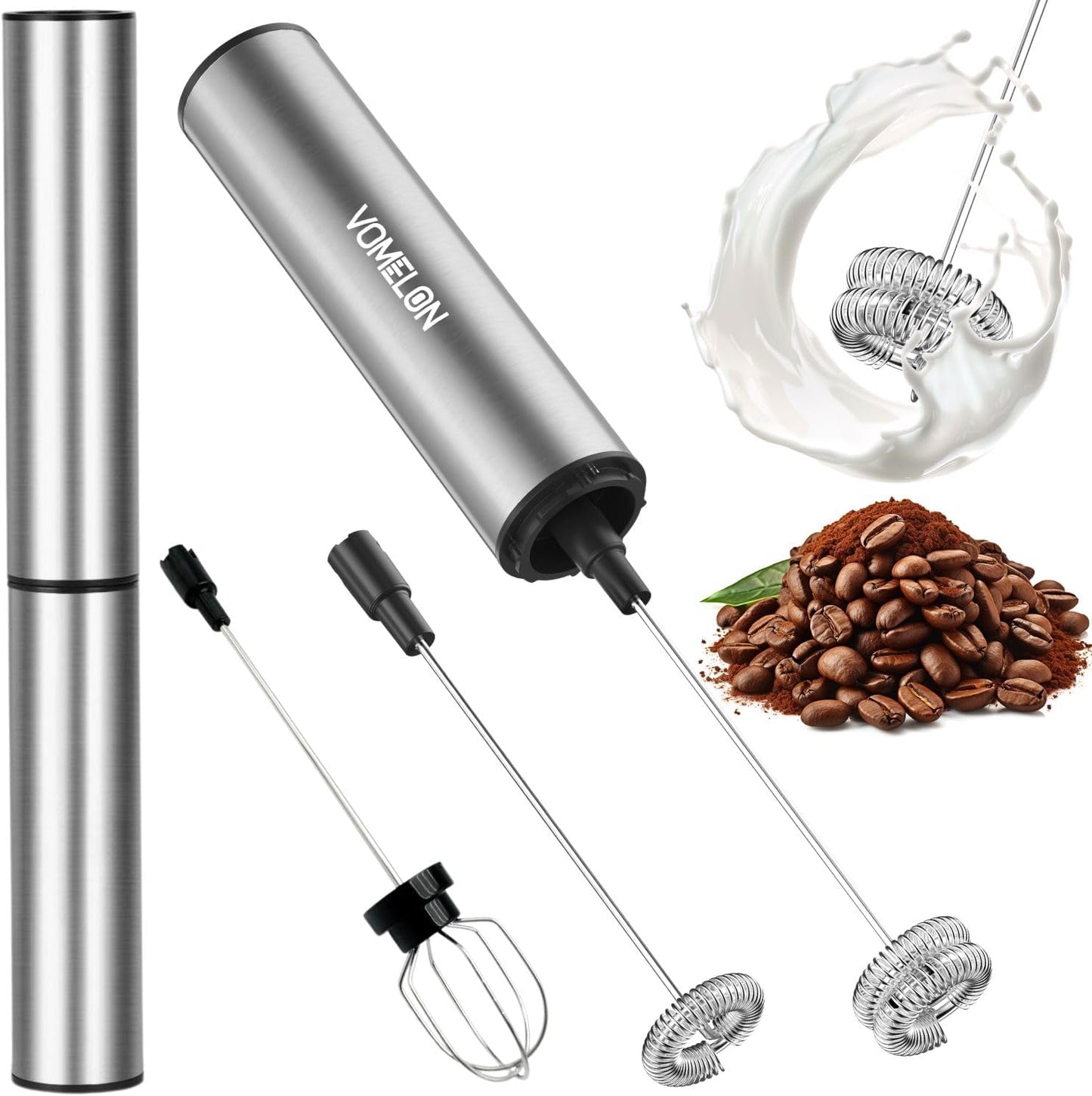 Milk Frother,Rechargeable 3 Speed Electric Coffee Foamer for Travel, Handheld Drink Mixer for Latte, Cappuccino, Coffee, Eggs, Hot Chocolate, Protein,Silver