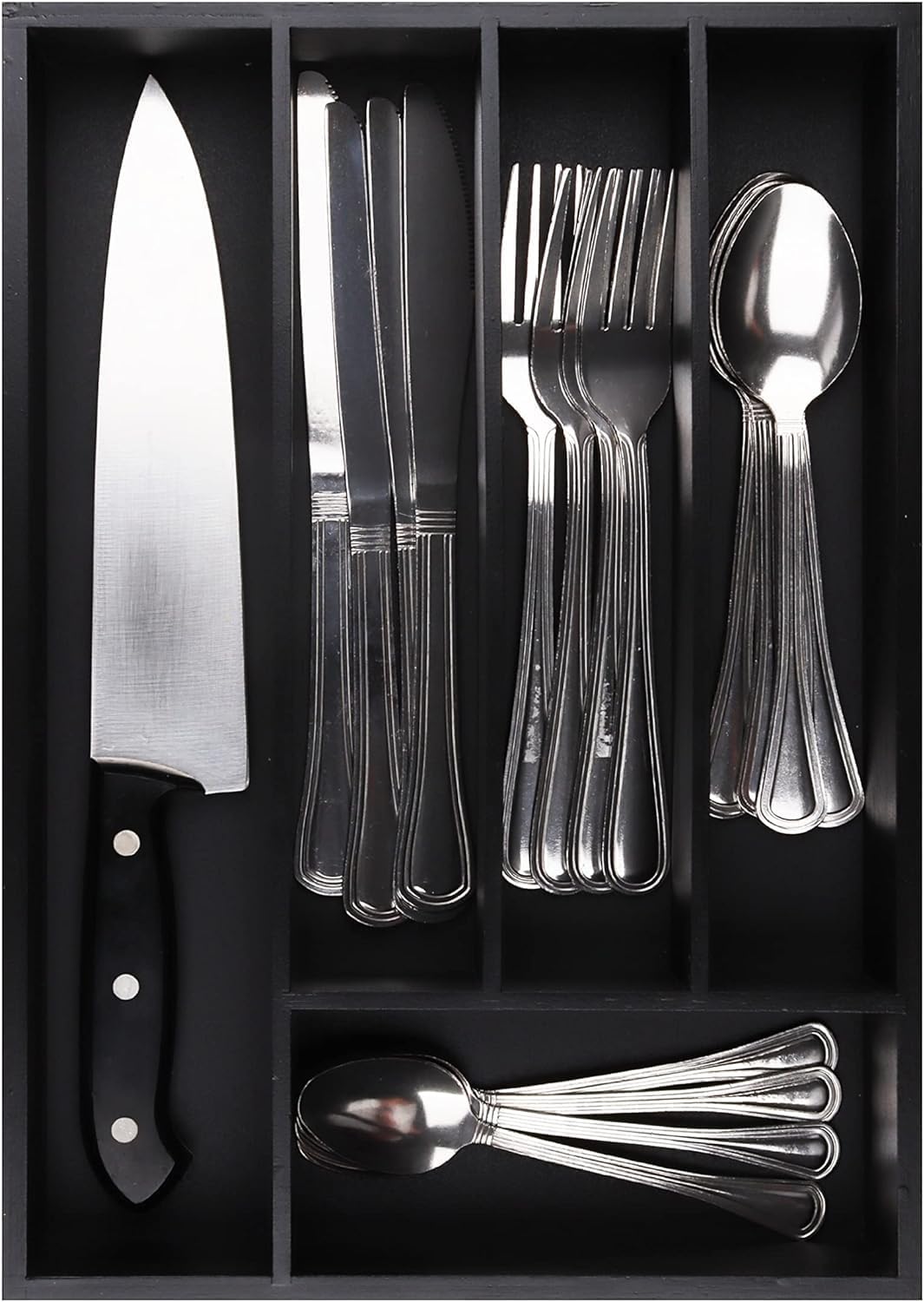 Silverware Organizer - Kitchen Drawer Organizer and Utensil Organizer - Cutlery Tray – Flatware, Utensil and Silverware Holder - Silverware Tray for Drawer (5-Slots, Black)