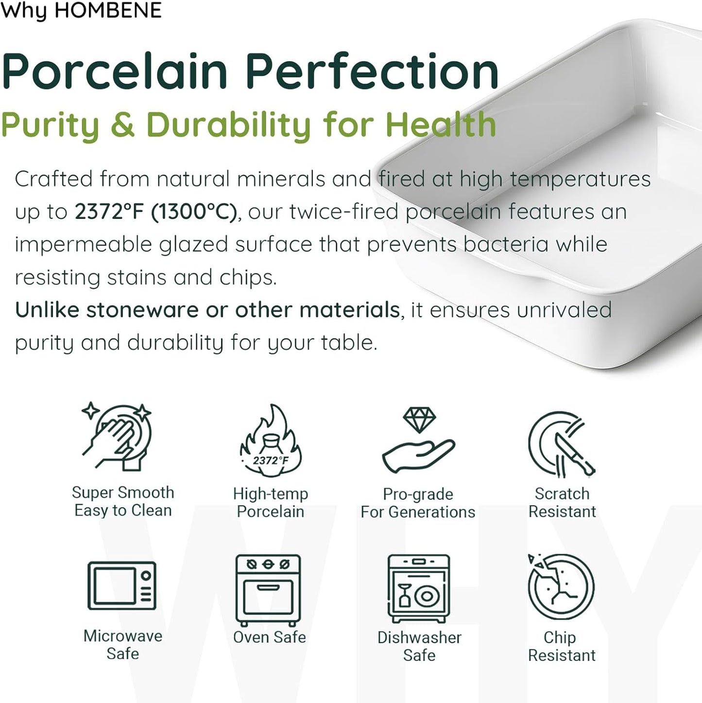 2 QT Small Ceramic Baking Dish, White Casserole Dish with Roasting Racks, Lasagna Pan for Oven, Ceramic Baking Pan, Kitchen Decor, Microwave Oven Safe, Dinner, Wedding (7.6" x 12.3")