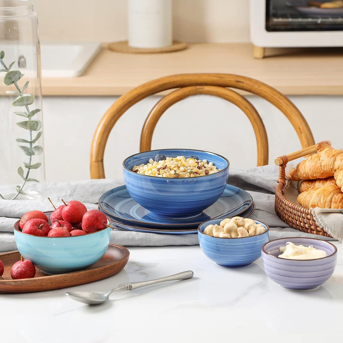 Selamica Ceramic 12 Oz Dessert Bowls Set, Small Bowls for Kitchen, 4.7 Inch Ice Cream Bowls for Snack Side Dishes Dips, Microwave Dishwasher Safe, Set of 6, Gradient Blue