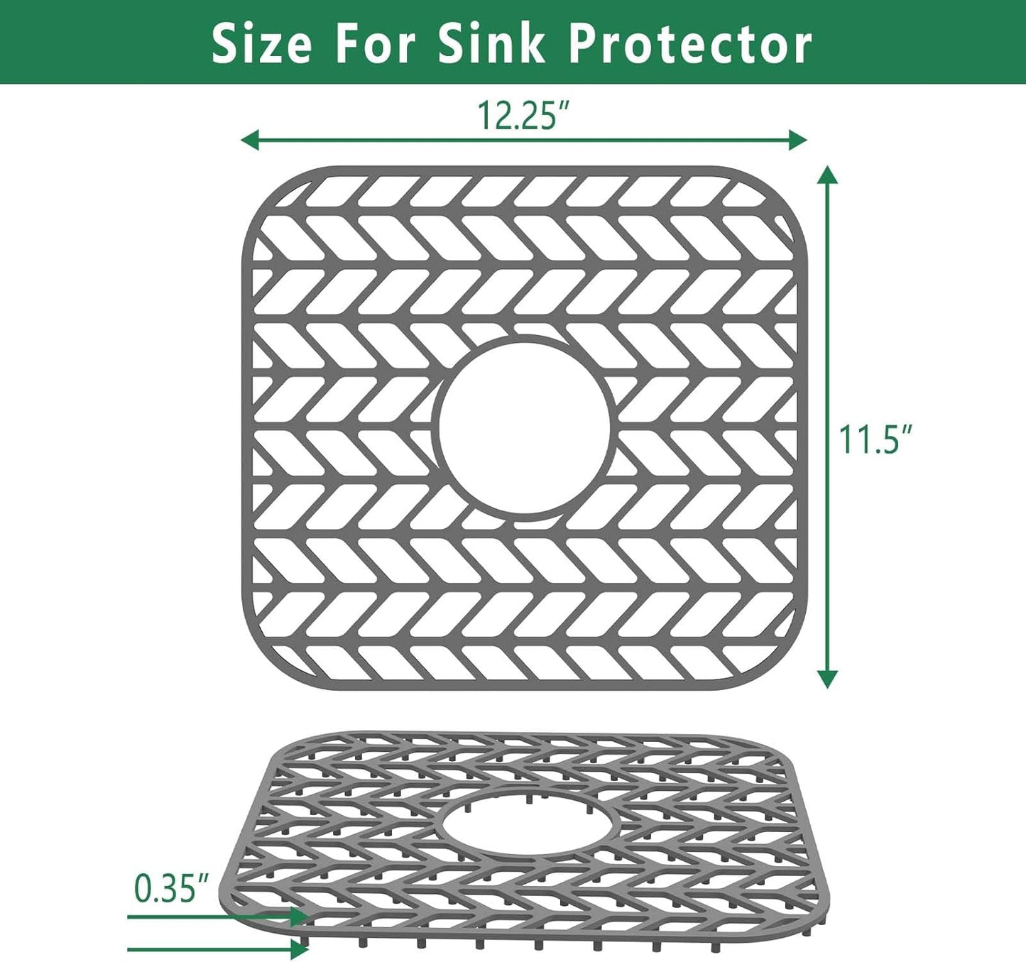 GUUKIN Sink Protectors for Kitchen sink, 12.25"x 11.5" Folding Non-slip Silicone Sink Mat Grid for Bottom of Farmhouse Stainless Steel Porcelain with Central Hole Pack of 2