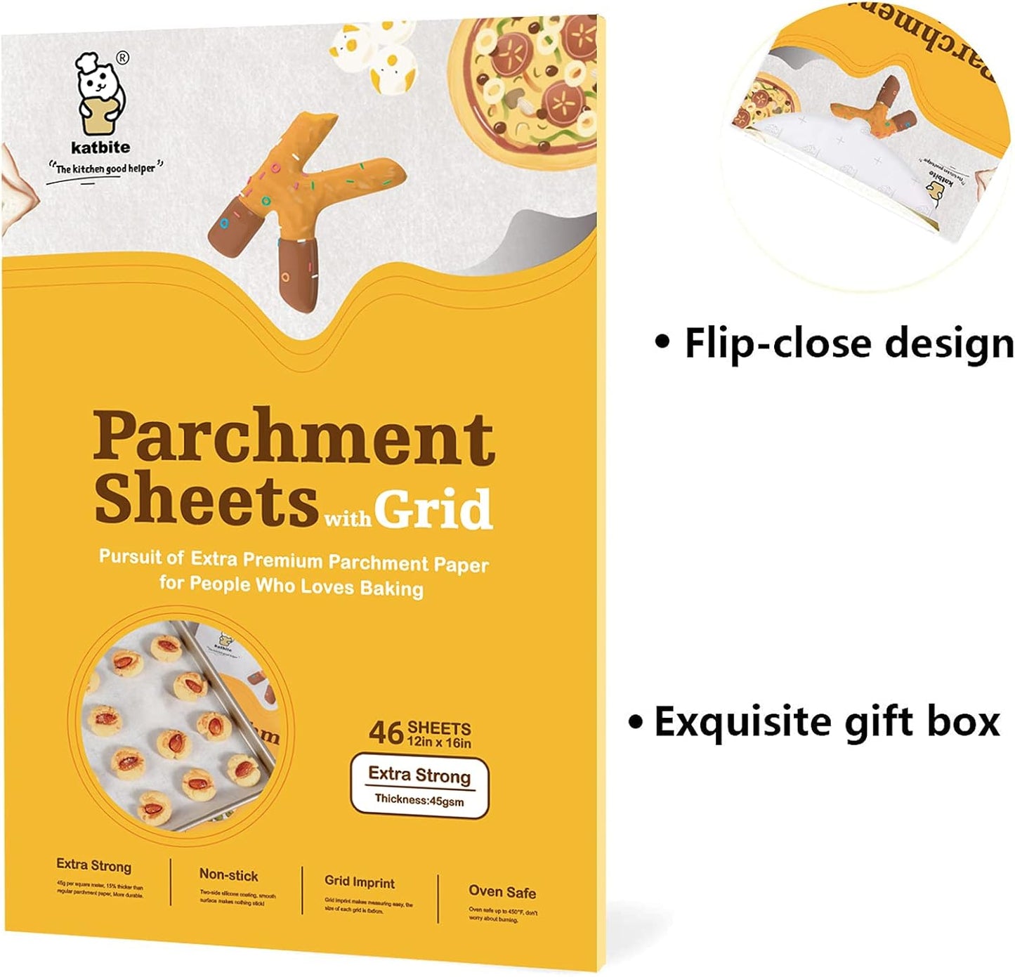 Katbite 12x16 Inch Parchment Paper Sheets with Grid Lines, Precut Baking Paper, Non-Stick & Heavy Duty, Half Sheet Parchment Paper for Cookies, Cup Cake Baking, Cooking, Air Fryer, Steaming, Grilling