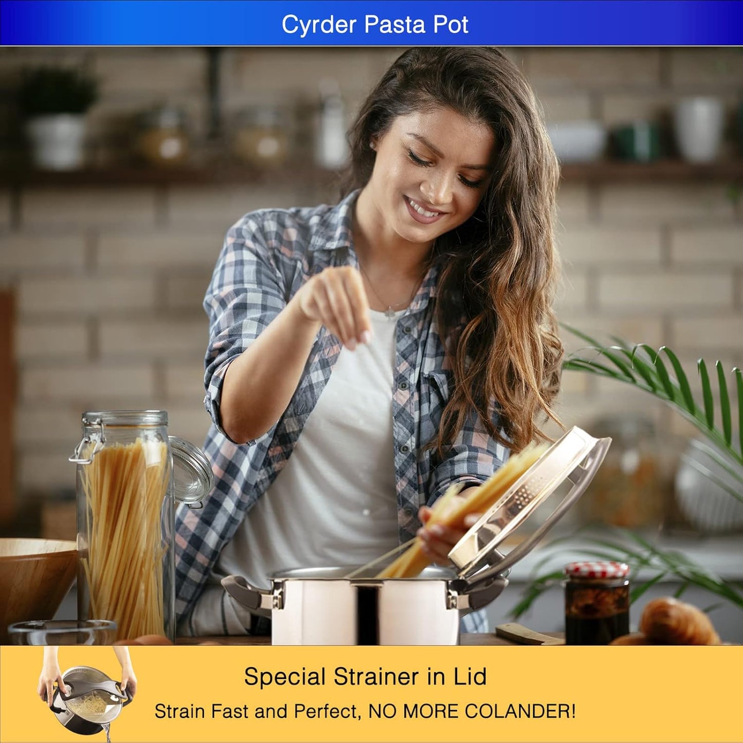 Stainless Steel Pasta Pot- Induction Pasta Pot with Strainer, Easy Stain &Perfect for Single and Couple, Dishwasher Safe, 3 Quart