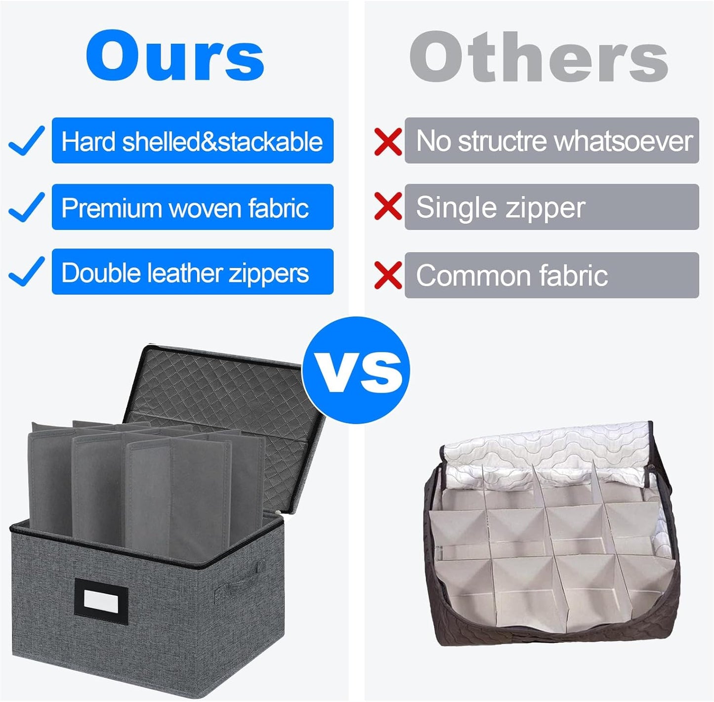 VERONLY Wine Glass Storage Box with Dividers for 12, Hard Shell Stemware Storage Container - Stackable Glassware Case with Handles and Label -Moving Storage for Crystal -Dark Gray