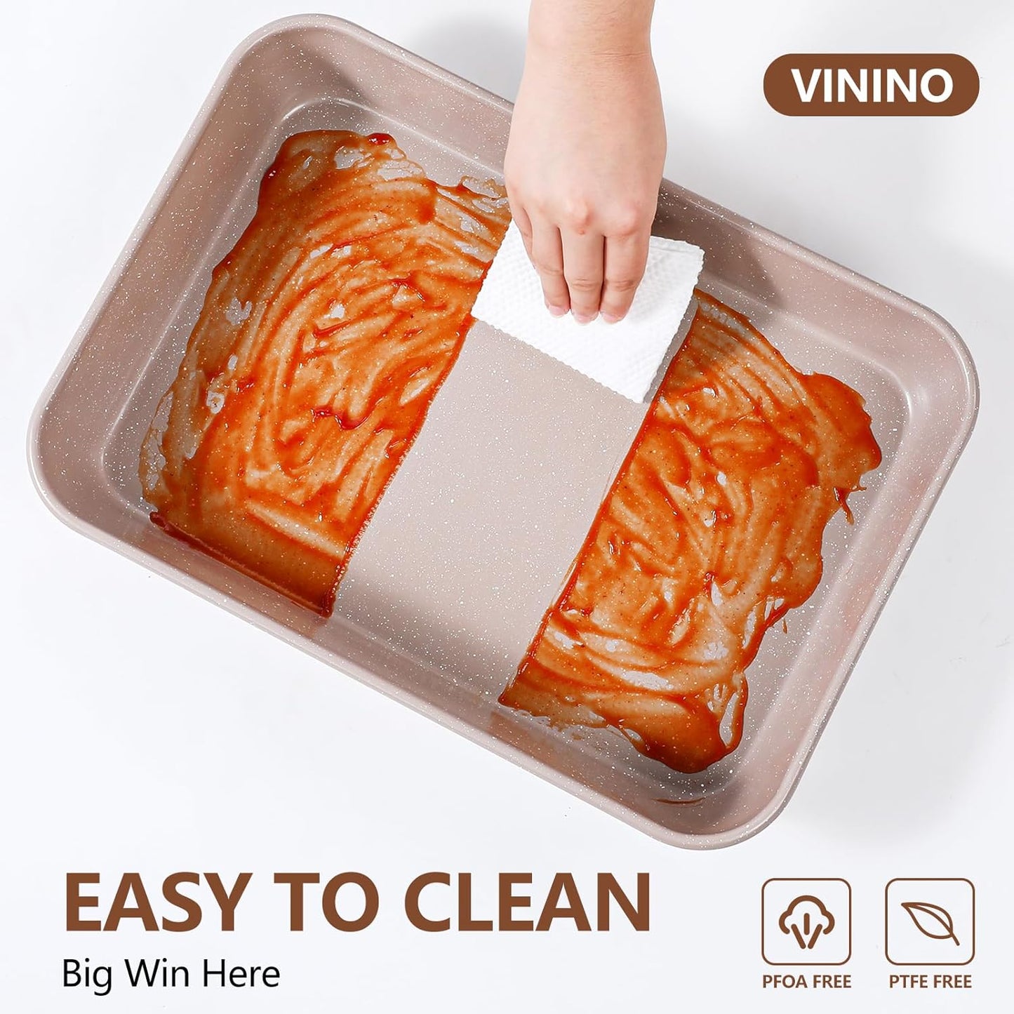 Vinino 6-Piece Baking Pans Set Nonstick, Bakeware Set includes Silicone Muffin, Loaf, Cake Pans with Metal Reinforced Frame. And includes Carbon Steel Roasting Pan, Cookie Sheet for Oven