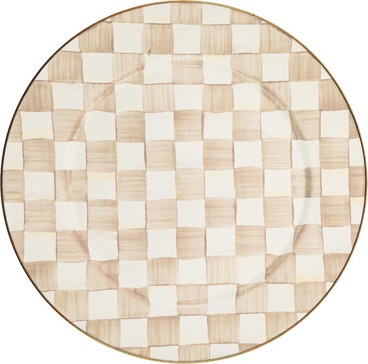 MACKENZIE-CHILDS Enamel Serving Platter, Decorative Serving Platter for Food, 16 Inches, Brown-and-White Mocha Check