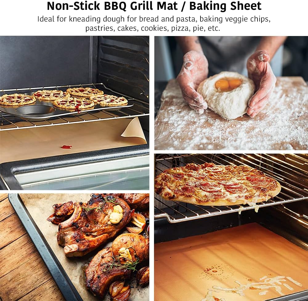 PTFE Teflon Sheet, Non-Stick Oven Liners, Barbecue Grill Mat Baking Sheet Reusable Washable - Use Up to 500℉ Craft Mat for Baking Cooking BBQ Grilling Roasting 16x24"/40x60cm 3 Pack