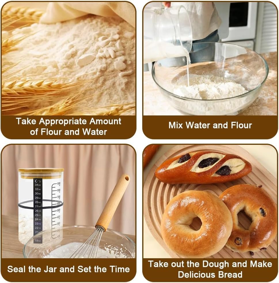 Pro Sourdough Bread Starter Kit - 34 oz sourdough jar with 5 unique features for the perfect sour dough bread & sourdough starter kit - baking supplies