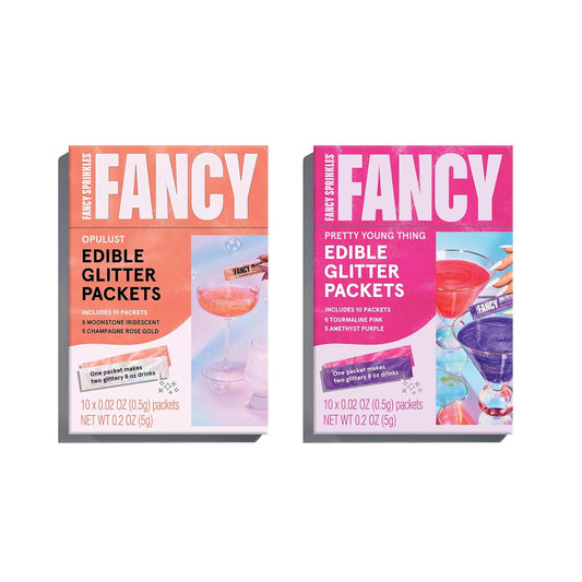 Fancy Sprinkles BFF Set (Opulust and Pretty Young Thing) Edible Glitter Packets Portable & On-The-Go for Sparkling Drinks, Champagne, Cocktails, Wine, Beer, & more. (2 Pack)