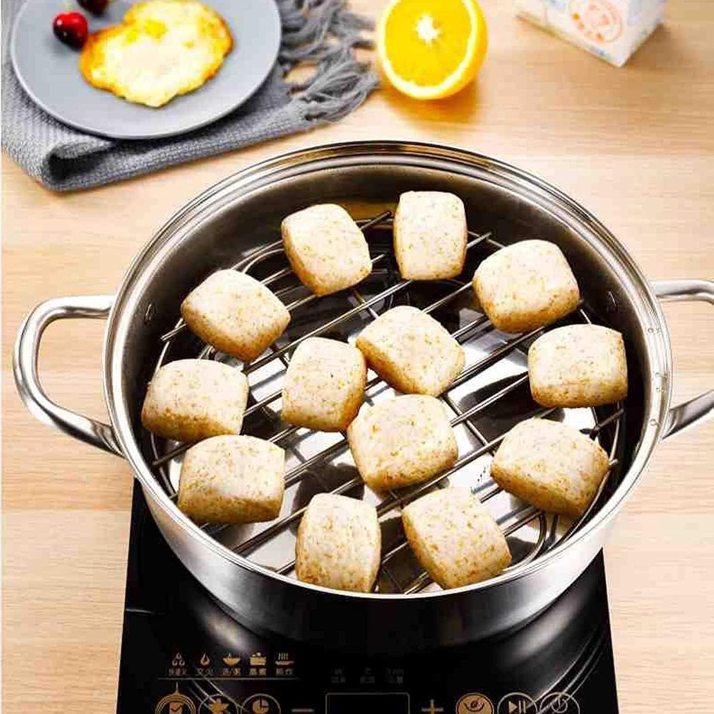 11" Round Cooking Rack Versatile Stainless Steel Grid Grill Steamer Rack, Fits Air Fryer Pot Pressure Cooker Canning